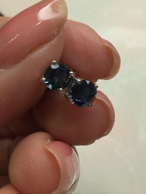 Classic Blue Topaz Round Stud Earrings 14k WG